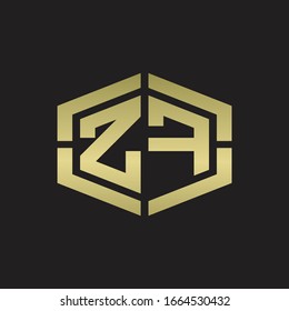 ZF Logo monogram with hexagon shape and piece line rounded design tamplate on gold colors