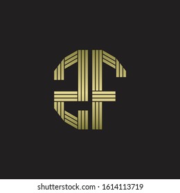 ZF Logo monogram outline style linked isolated with gold colors