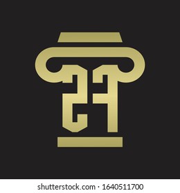 ZF Logo monogram with pillar style design template with gold colors