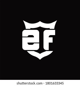 Monograma con logotipo ZF con escudo alrededor de la plantilla de diseño de forma de la corona