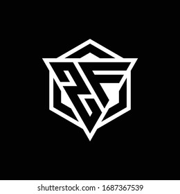 Monograma ZF con forma de triángulo y hexágono aislado en colores dorados y blancos