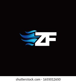 Logotipo de monograma ZF con plantilla de diseño de estilo de incendio azul
