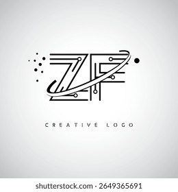 Logotipo de Monograma de Órbita ZF - Marca de Letra Mínima Futurista com Linha de Arte Circular, Pontos Inspirados na Tecnologia e Conceito de Movimento Espacial para Identidade de Marca Moderna