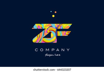 zf z f alphabet letter logo colors colorful rainbow acrylic font creative text dots company vector icon design template