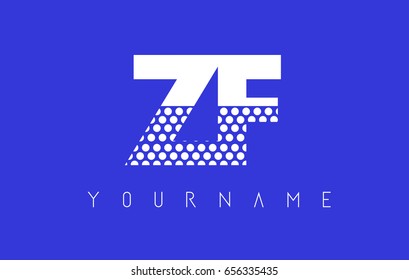 ZF Z F Dotted Pattern Letter Logo Design Vector with Blue Background.
