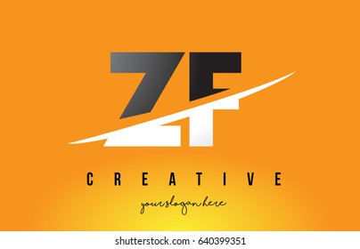 ZF Z F Letter Modern Logo Design with Swoosh Cutting the Middle Letters and Yellow Background.