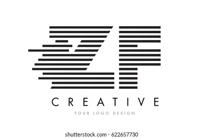 ZF Z F Zebra Letter Logo Design with Black and White Stripes Vector