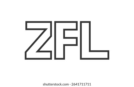 ZFL logo design template with strong and modern bold text. Initial based vector logotype featuring simple and minimal typography. Trendy company identity ideal for businesses brand presence.