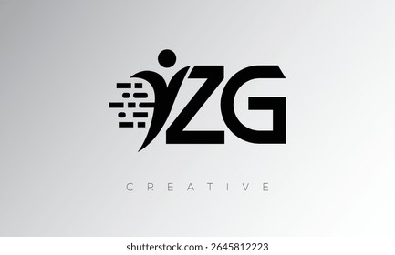 ZG Creative Digital Monogram Logo – Futuristic Letter mark Design Featuring Human Shape, Pixel Motion and Minimal Tech Style for Innovative Branding Identity