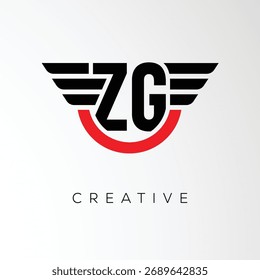 Logotipo de letra ZG Creative Wings com escudo moderno - símbolo poderoso de marca e negócio	
