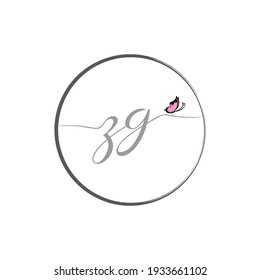 Diseño del logotipo de escritura a mano de letras iniciales ZG con mariposa
