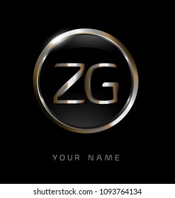 ZG initial letters with circle elegant logo golden silver black background