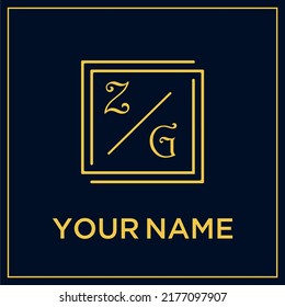 ZG initial modern monogram wedding with creative rectangle line