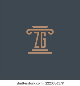 Monograma inicial ZG para el logotipo de la firma de ley con diseño de pilar