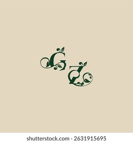 ZG letter concept of elegant beautifull wedding organic logo with monogram and leaf