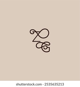 ZG letter luxurious organic style and elegant concept dynamic line initial wedding typography monogram