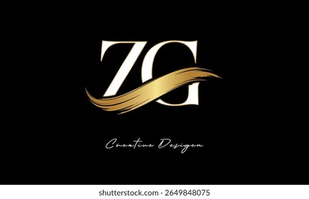 ZG Letter Monogram Logo – Elegant Gold Brush Stroke Letter mark for Luxury Branding, Fashion, Boutique  Premium Identity Design
