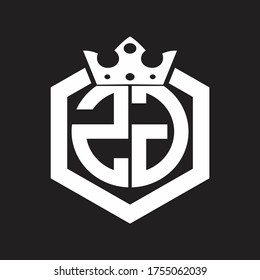 Monograma del logotipo ZG redondeado por forma hexagonal con plantilla de diseño de la corona