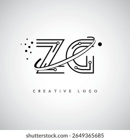 Logotipo de Monograma de Órbita ZG - Marca de Letra Mínima Futurista com Linha de Arte Circular, Pontos Inspirados na Tecnologia e Conceito de Movimento Espacial para Identidade de Marca Moderna