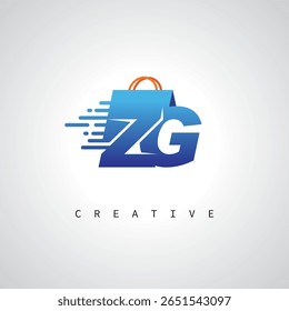 ZG Shopping Monogram – Entrega rápida Logotipo de comercio electrónico con el icono del bolso y la marca digital para la tienda en línea, venta al por menor e identidad logística
