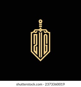 ZG vintage shield and sword initial logo in high quality professional design that will print well across any print media