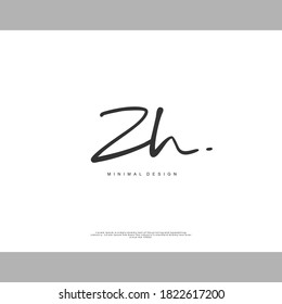 ZH Escritura manual inicial o logotipo manuscrito para la identidad. Logo con firma y estilo dibujado a mano.
