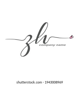 ZH Logotipo inicial de escritura a mano belleza vectorial de lujo