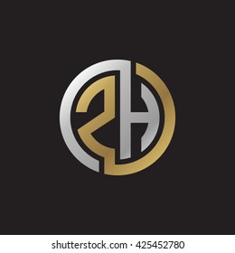 ZH initial letters looping linked circle elegant logo golden silver black background