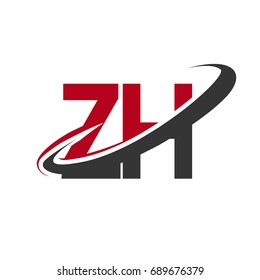 ZH initial logo company name colored red and black swoosh design, isolated on white background. vector logo for business and company identity.