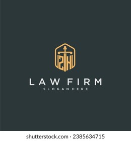ZH initial logo monogram with shield and sword style design for law firm