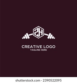 Monograma inicial ZH para fitnes o logotipo de gimnasio con el escudo creativo y el diseño de la parrilla