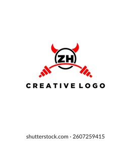 ZH initial monogram for fitnes or gym logo with devil style design