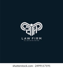 Firma de abogados inicial del logotipo del monograma de ZH con diseño del pilar