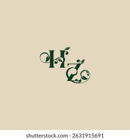 ZH letter concept of elegant beautifull wedding organic logo with monogram and leaf