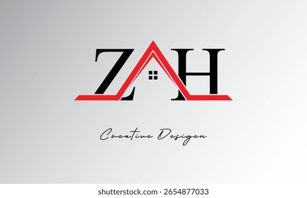 Logotipo de ZH Letter House: monograma inmobiliario creativo con icono de techo y forma de hogar para propiedades, arquitectura y marca moderna

