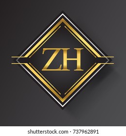 ZH Letter logo in a square shape gold and silver colored geometric ornaments.