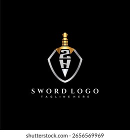ZH letter luxury monogram for shield and sword style image