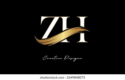 ZH Letter Monogram Logo – Elegant Gold Brush Stroke Letter mark for Luxury Branding, Fashion, Boutique  Premium Identity Design
