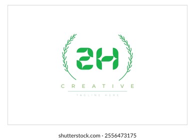 ZH letters eco logo with leaf. Fresh nature and healthy leaf logo design.