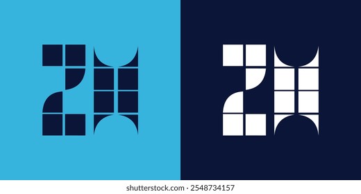 Design de logotipo ZH com forma de azulejo. Design de ilustração vetorial minimalista e moderno adequado para negócios ou marca