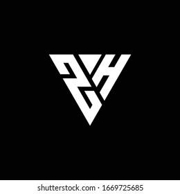 ZH Monograma de la letra del logotipo con la plantilla de diseño de formas triangulares aislada en fondo negro