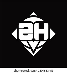 ZH Logo monogram with circle shape and square rotate rounded design template on black background