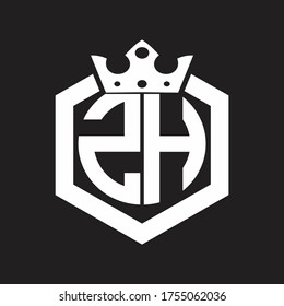 ZH Logo monogram rounded by hexagon shape with crown design template