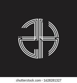 ZH Logo monogram triple ribbon style line design template isolated on black background