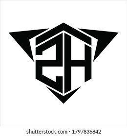 Monograma del logotipo ZH con flecha de alas alrededor de la plantilla de diseño sobre fondo blanco