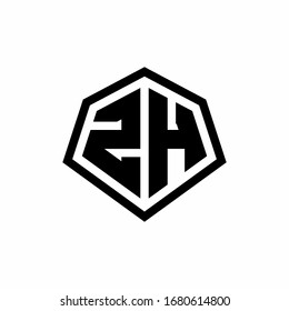 Logotipo de ZH monogramo con forma hexagonal y plantilla de diseño de estilo redondeado en línea aislado en fondo blanco