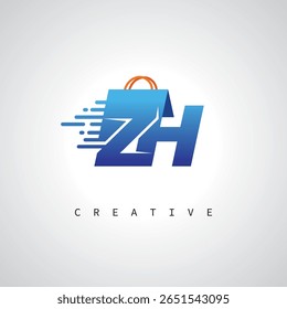 ZH Shopping Monogram – Entrega rápida Logotipo de comercio electrónico con el icono del bolso y la marca digital para la tienda en línea, venta al por menor e identidad logística
