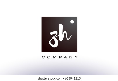 ZH Z H black white handwritten handwriting alphabet company letter logo square design template dot dots creative abstract