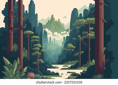 Zhangjiajie Forest Park china. Landscape of mountains and forest. Vector illustration in flat style.