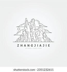 zhangjiajie national forest park line art vector label design, beauty cliff icon logo design in china